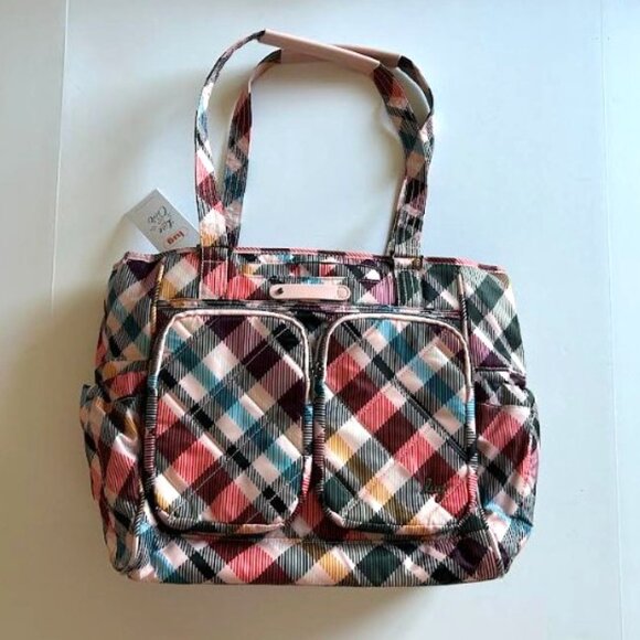 Lug Trotter Tote Bag Pink Plaid with matching Lug Drizzle Mini Zip Storage Pouch - Picture 6 of 16